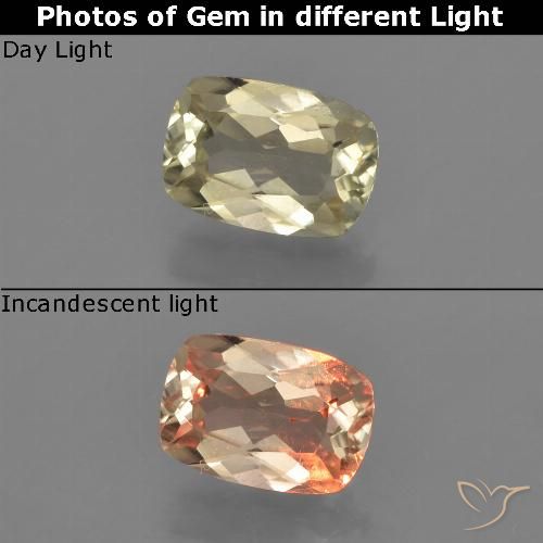 0.93ct Natural Earthy Yellow Color-Change Diaspore, Cushion, VVS-VS