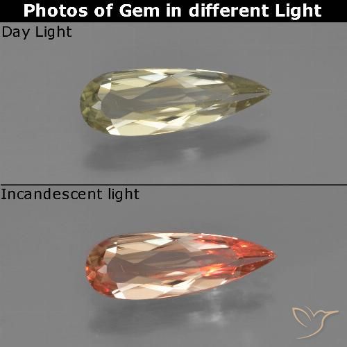 0.99ct Natural Very Light Yellow Color-Change Diaspore, Pear Shape, VVS-VS