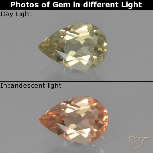 0.75ct Natural Pale Yellow Color-Change Diaspore, Pear Shape, VS