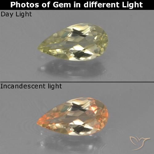 0.69ct Natural Pale Yellow Color-Change Diaspore, Pear Shape, VVS