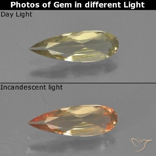 0.62ct Natural Pale Yellow Color-Change Diaspore, Pear Shape, VVS