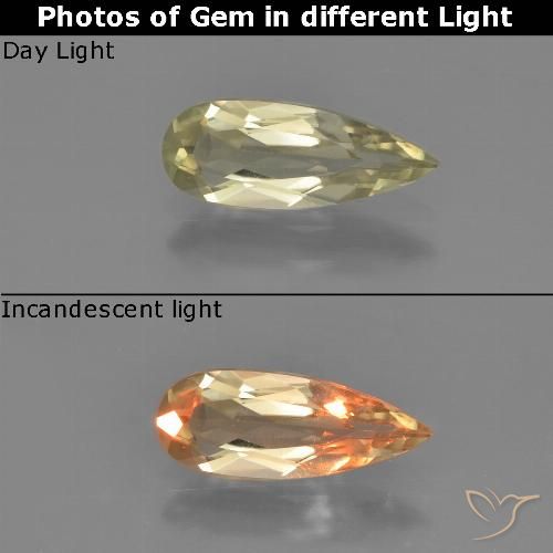 1.05ct Natural Light Yellow Color-Change Diaspore, Pear Shape, VVS-VS