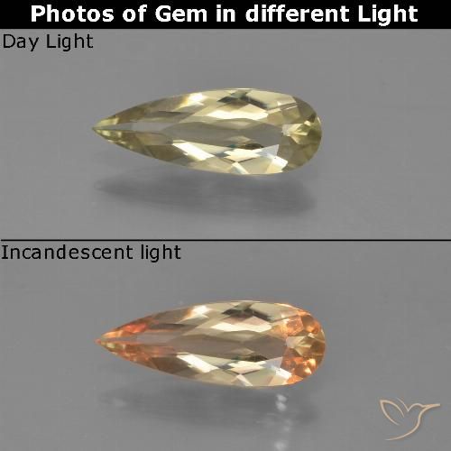 0.82ct Natural Earthy Yellow Color-Change Diaspore, Pear Shape, VVS-VS