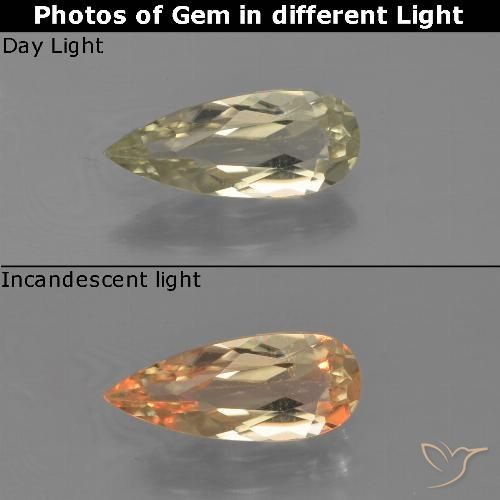 0.95ct Natural Pale Yellow Color-Change Diaspore, Pear Shape, VVS-VS