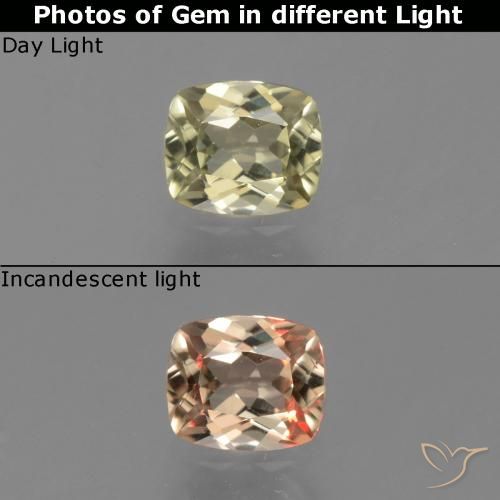 0.70ct Natural Very Light Golden-Yellow Color-Change Diaspore, Cushion, VVS-VS