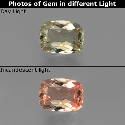 Amarillo dorado muy claro Diásporo con Cambio de Color Gema - 0.7ct Corte en Forma Cojín (ID: 454530)