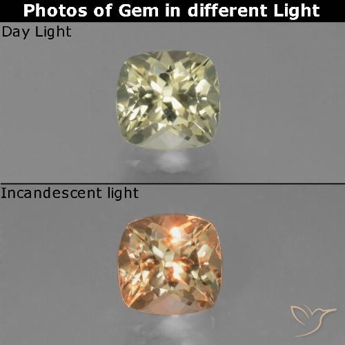 0.87ct Natural Light Yellow Color-Change Diaspore, Cushion, VVS-VS
