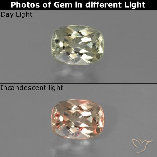 0.77ct Natural Pale Yellow Color-Change Diaspore, Cushion, VVS