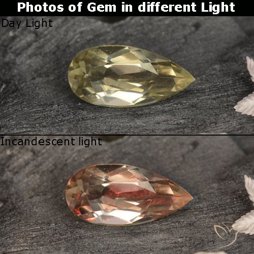 0.80ct Natural Very Light Yellow Color-Change Diaspore, Pear Shape, VVS-VS