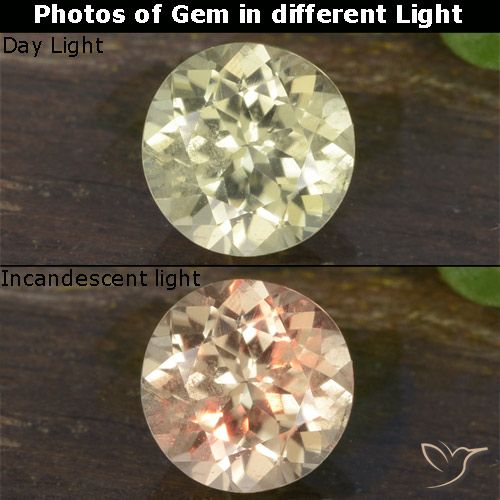 0.68ct Natural Light Yellow Color-Change Diaspore, Round, VS