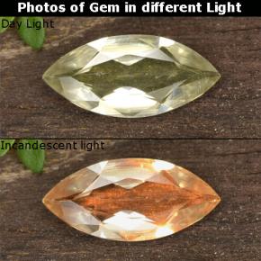 0.76 ct Yellow Color-Change Diaspore Gemstone, Color-Change Diaspore Gem in Marquise Facet Shape for Sale.