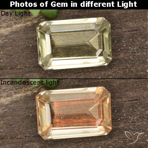 0.72ct Natural Light Yellow Color-Change Diaspore, Emerald Cut, VVS-VS