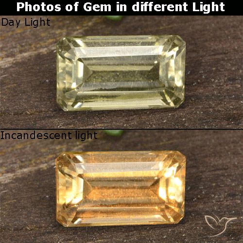 0.87ct Natural Light Yellow Color-Change Diaspore, Emerald Cut, VVS-VS