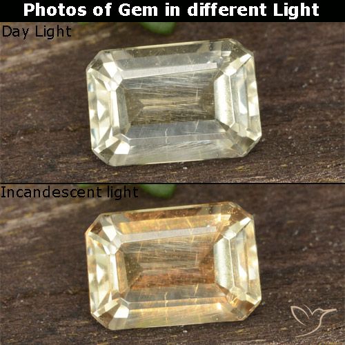 0.73ct Natural Light Yellow Color-Change Diaspore, Emerald Cut, VVS-VS