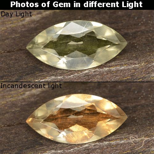 0.78ct Natural Light Yellow Color-Change Diaspore, Marquise, VVS-VS