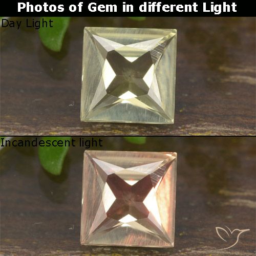 0.66ct Natural Very Light Yellow Color-Change Diaspore, Square, VVS-VS