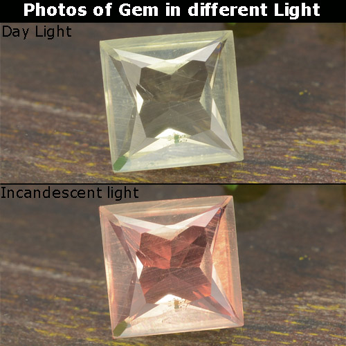 Светло-желтый Диаспор, Меняющий Цвет Камень - 0.7ct Огранка Принцесса (ID: 478615)