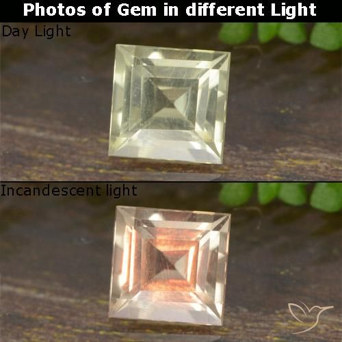 0.59ct Natural Pale Yellow Color-Change Diaspore, Square, VVS-VS