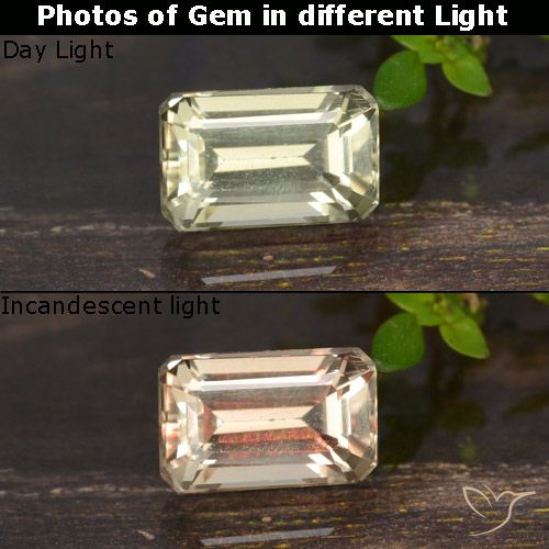 0.81ct Natural Very Light Yellow Color-Change Diaspore, Emerald Cut, VVS-VS