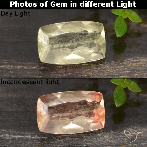 0.78ct Natural Very Light Yellow Color-Change Diaspore, Cushion, VS-SI