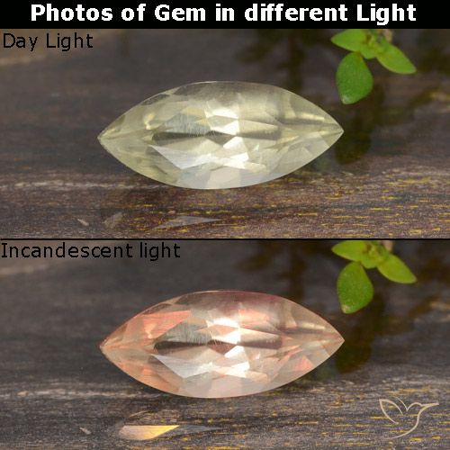 0.85ct Natural Very Pale Yellow Color-Change Diaspore, Marquise, VVS-VS