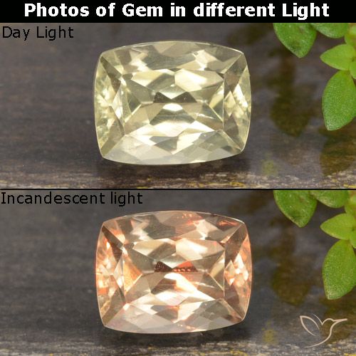 0.92ct Natural Very Light Yellow Color-Change Diaspore, Cushion, VVS-VS
