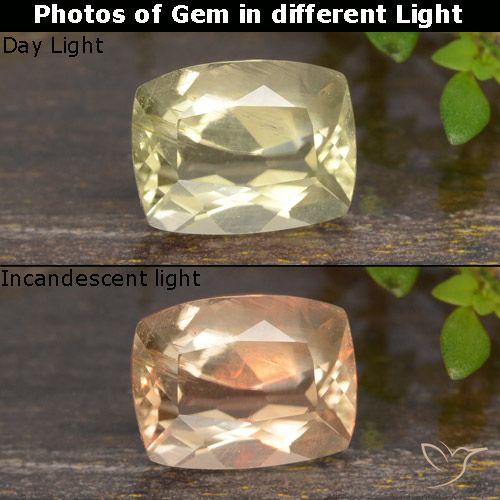 0.94ct Natural Very Light Yellow Color-Change Diaspore, Cushion, VS