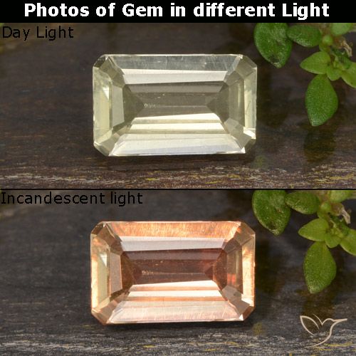 0.82ct Natural Pale Yellow Color-Change Diaspore, Emerald Cut, VS