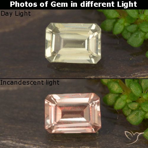 0.67ct Natural Light Yellow Color-Change Diaspore, Emerald Cut, VVS-VS