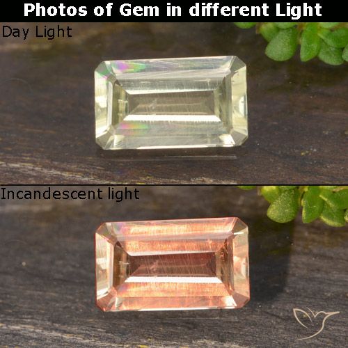 0.61ct Natural Very Pale Yellow Color-Change Diaspore, Emerald Cut, VS