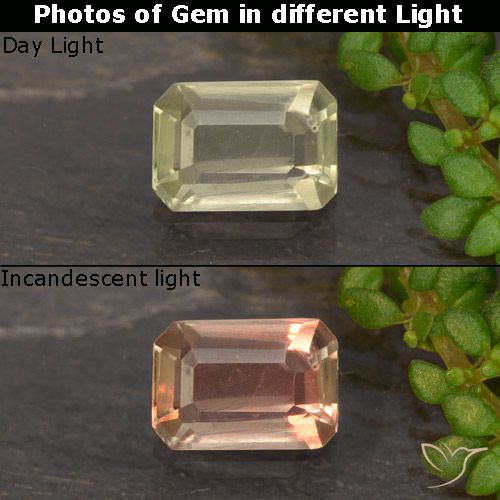 0.53ct Natural Yellow Beige Color-Change Diaspore, Emerald Cut, VVS-VS