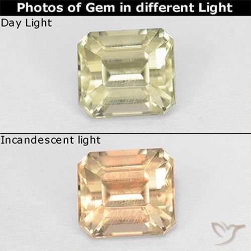 1.07ct Natural Pale Yellow Color-Change Diaspore, Emerald Cut, VS