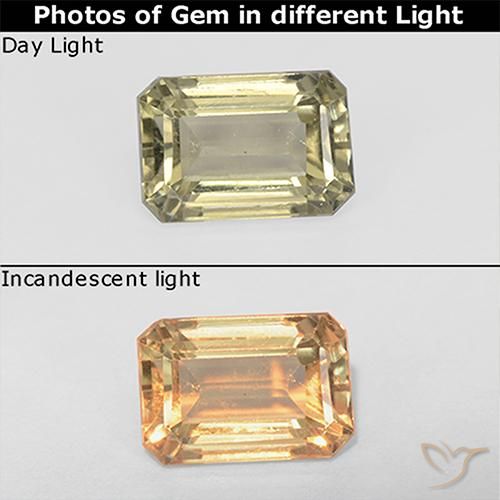 1.03ct Natural Light Yellow Color-Change Diaspore, Emerald Cut, VS