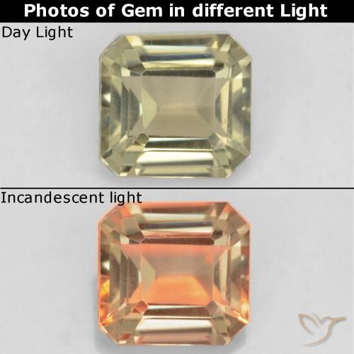 0.89ct Natural Pale Yellow Color-Change Diaspore, Emerald Cut, VS