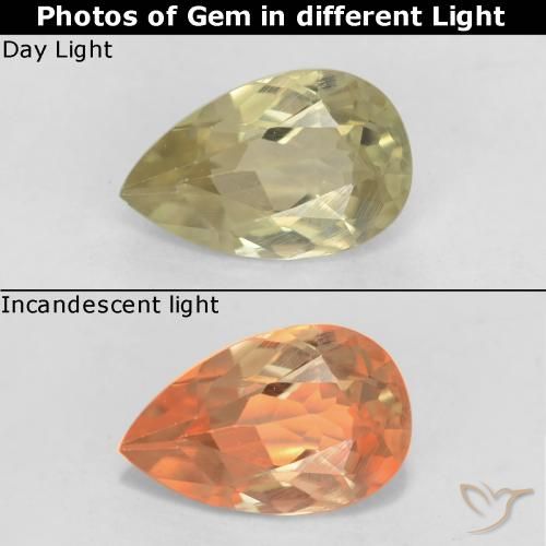 Diaspore Couleur Changeant Jaune pear facet du Brésil, 7,4 x 4,7mm, poids de 0,71 ct, pierre gemme naturelle Non traité de pureté VS, 1 pièce Diaspore Couleur Changeant, couleur Jaune moelleux, dureté Mohs de 6.5 à 7 convient aux bijoux de tous les jours, pierre de sagesse, Photo A