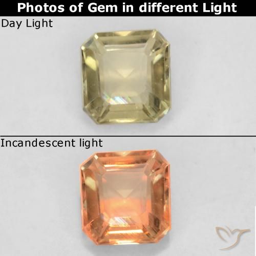 0.60ct Natural Light Yellow Color-Change Diaspore, Emerald Cut, VS