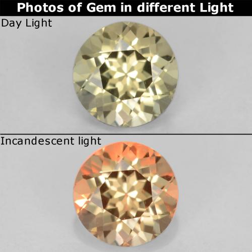 Светло-желтый Диаспор, Меняющий Цвет Камень - 0.8ct Круглая Фасетная Огранка (ID: 542754)