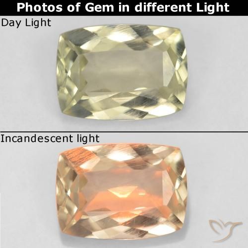 0.86ct Natural Pale Yellow Color-Change Diaspore, Cushion, VS