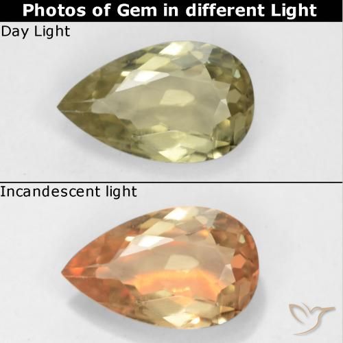 0.70ct Natural Pale Yellow Color-Change Diaspore, Pear Shape, VS