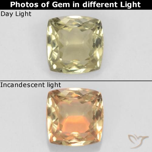 0.90ct Natural Light Yellow Color-Change Diaspore, Cushion, VS