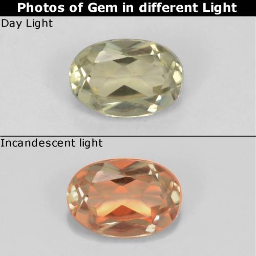 Светло-желтый Диаспор, Меняющий Цвет Камень - 0.6ct Фасетный Овал (ID: 542772)