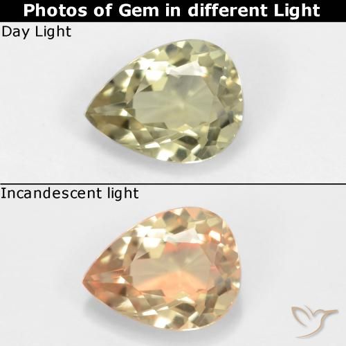 0.60ct Natural Light Yellow Color-Change Diaspore, Pear Shape, VVS-VS