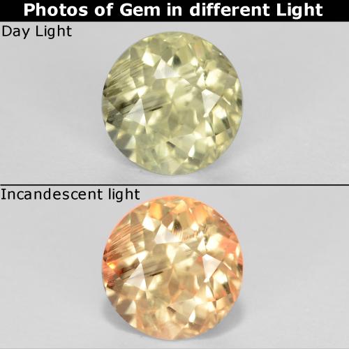 Светло-желтый Диаспор, Меняющий Цвет Камень - 0.7ct Круглая Фасетная Огранка (ID: 544455)