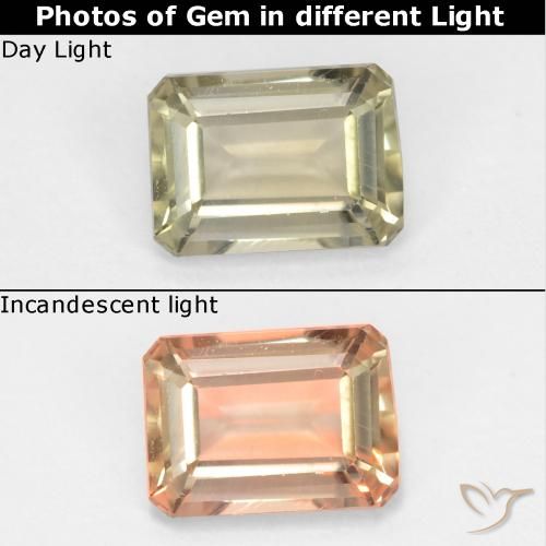 0.71ct Natural Light Yellow Color-Change Diaspore, Emerald Cut, VS