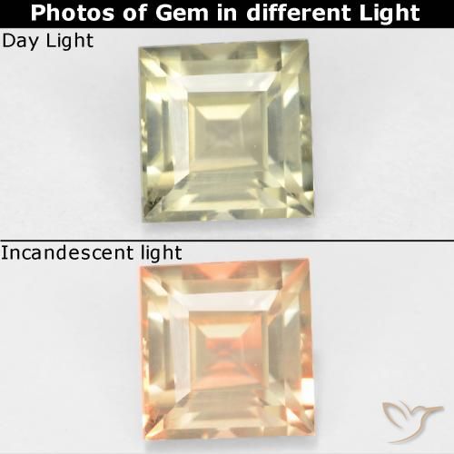 0.83ct Natural Light Yellow Color-Change Diaspore, Square, VVS-VS