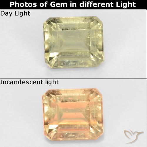 0.78ct Natural Pale Yellow Color-Change Diaspore, Emerald Cut, VS-SI