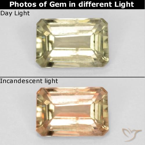 0.73ct Natural Light Yellow Color-Change Diaspore, Emerald Cut, VS-SI