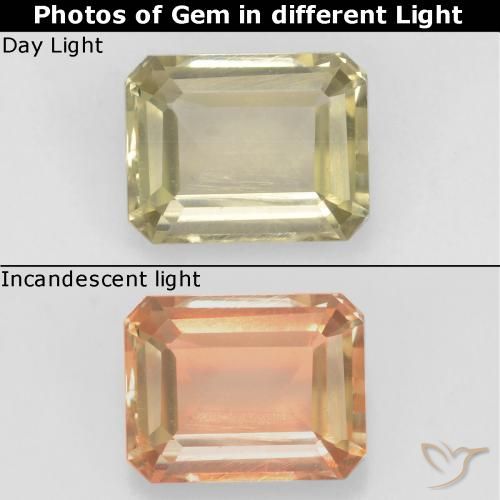0.82ct Natural Yellow Beige Color-Change Diaspore, Emerald Cut, VS