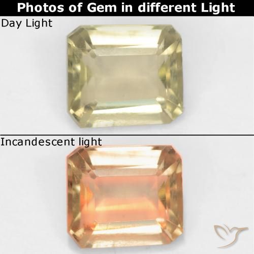 0.94ct Natural Yellow Beige Color-Change Diaspore, Emerald Cut, VS