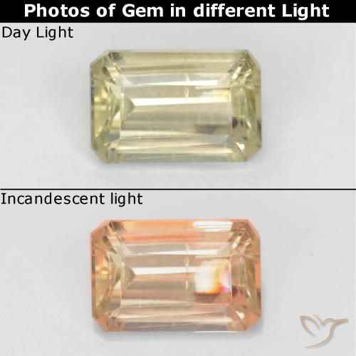 0.78ct Natural Very Pale Yellow Color-Change Diaspore, Emerald Cut, VS